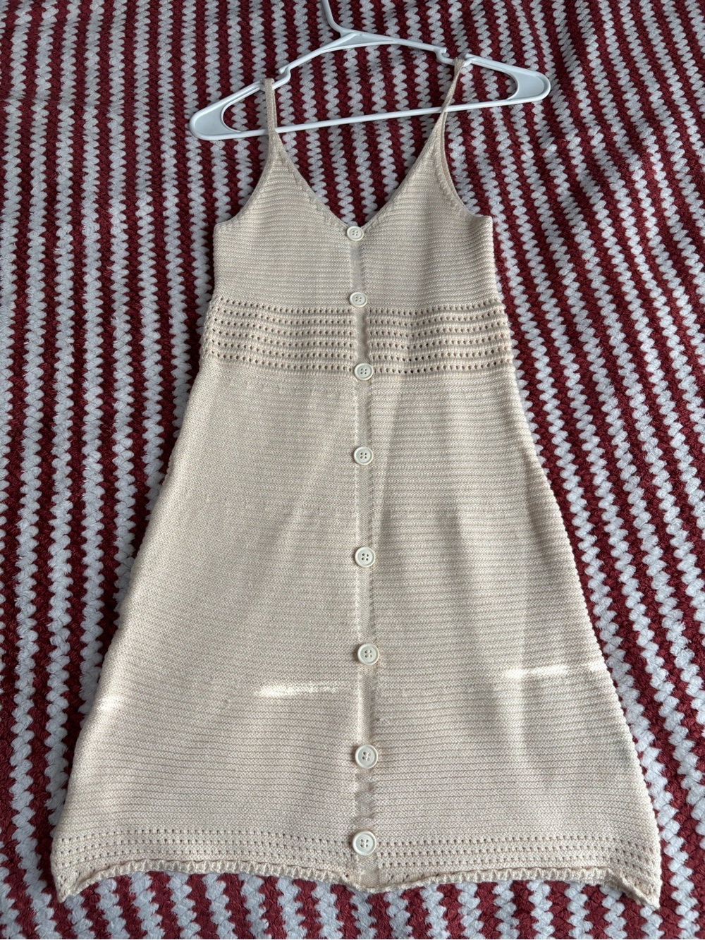 SHEIN Cream Knit Button-Front Mini Slip Dress